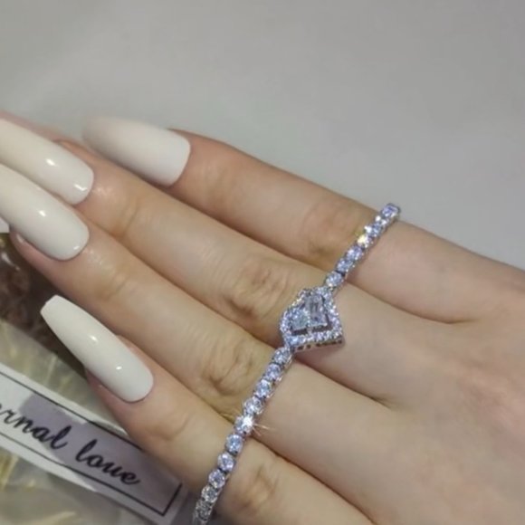 LUXURY S925 DIAMOND HEART SILVER BANGLE BRACELET, NICE BRACELET, CUTE BRACELET - Picture 5 of 6